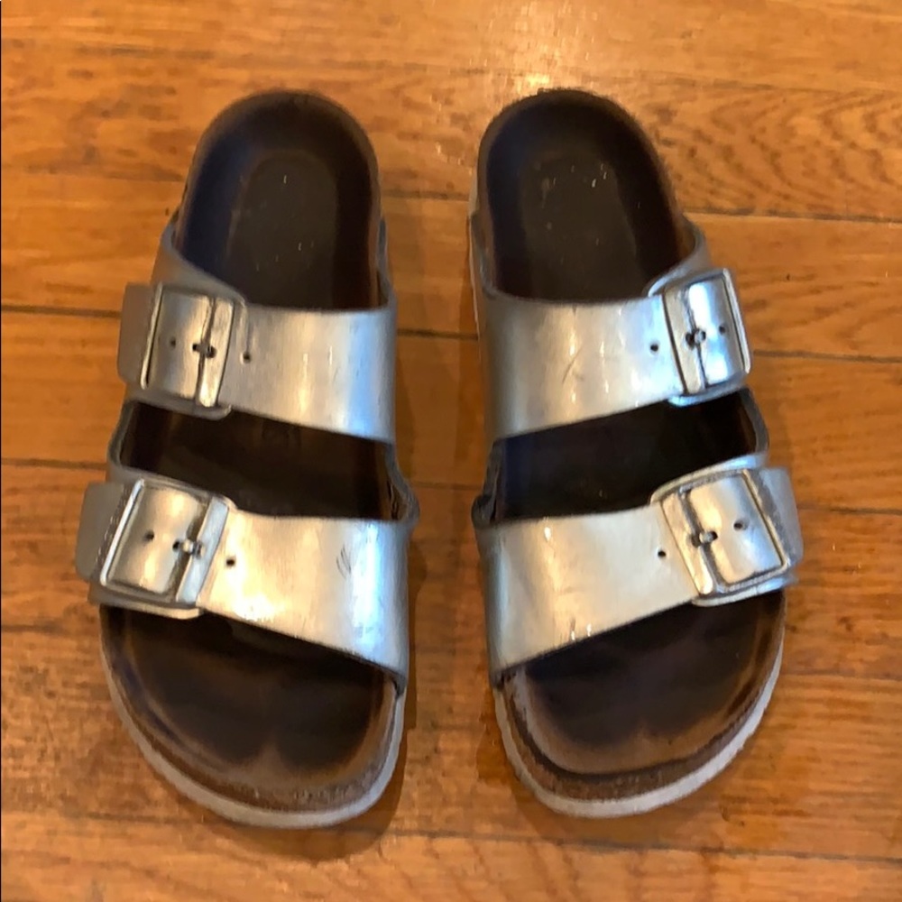 Birkenstocks in metallic silver